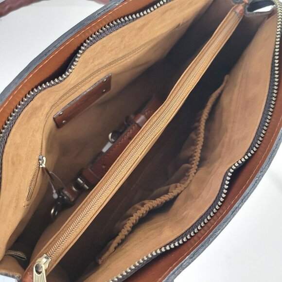 Patricia Nash Calvi Leather Satchel Bag Signature Map Riot Rust Brown NWT $249 - Picture 5 of 6